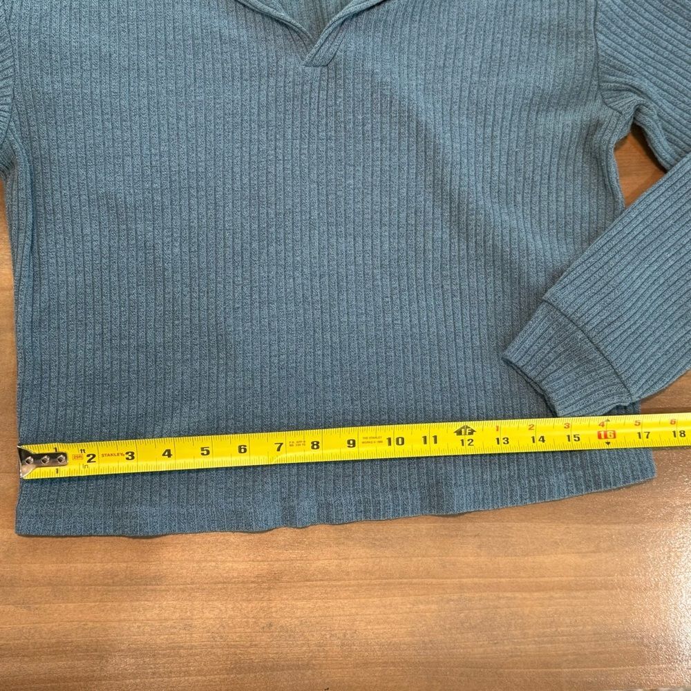 SHEIN Blue Ribbed Knit Collared Pullover Sweater Long Sleeve Casual Cozy Top - Picture 5 of 6
